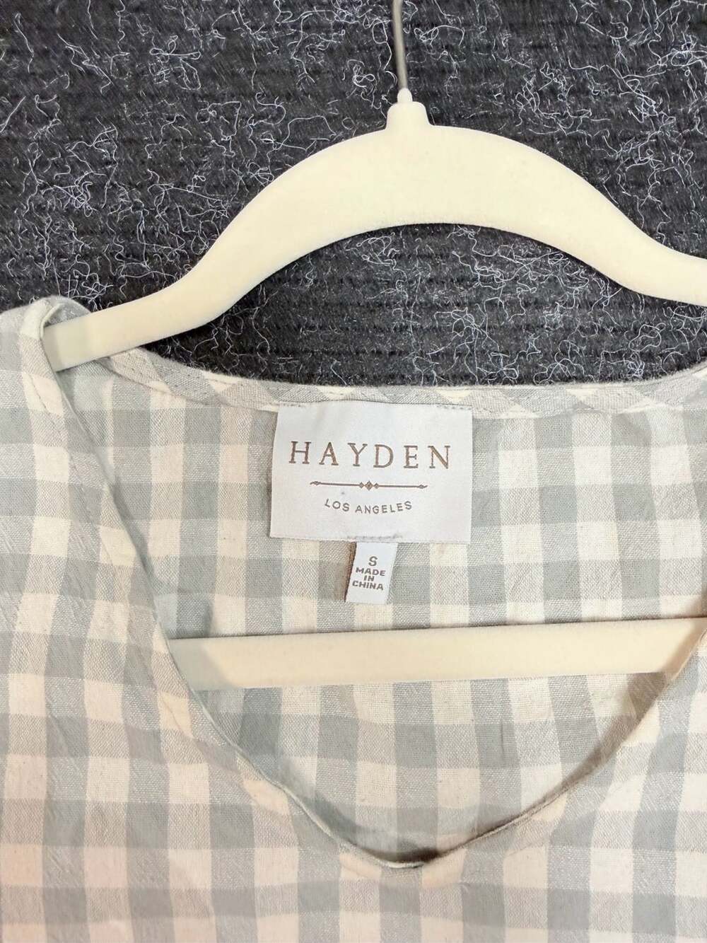 Cottagecore Country Hayden Los Angeles Women's Small Gray Gingham Plaid V-Neck S - Picture 6 of 8